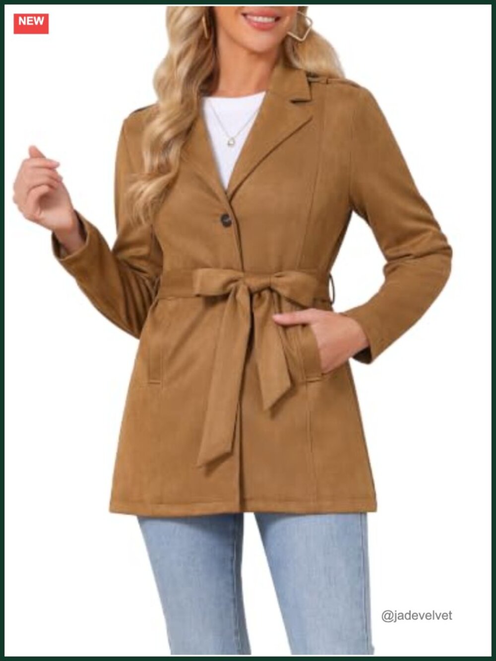 Women's Faux Suede Belted Work Coat with Notch Lapel - 2026 Style